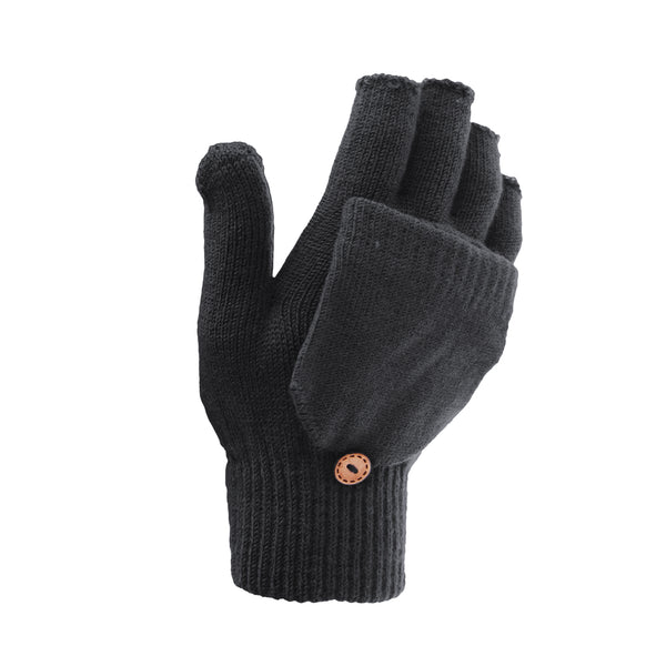 Charcoal - Back - FLOSO Ladies-Womens Winter Capped Fingerless Magic Gloves