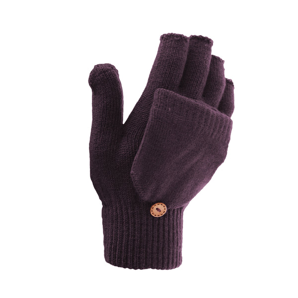 Purple - Back - FLOSO Ladies-Womens Winter Capped Fingerless Magic Gloves