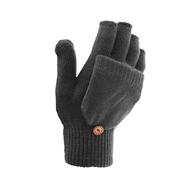Black - Back - FLOSO Ladies-Womens Winter Capped Fingerless Magic Gloves