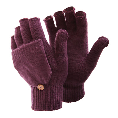 Maroon - Front - FLOSO Ladies-Womens Winter Capped Fingerless Magic Gloves