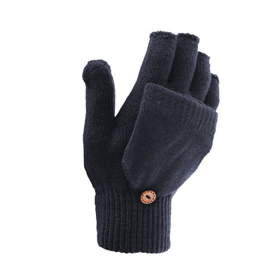 Navy - Back - FLOSO Ladies-Womens Winter Capped Fingerless Magic Gloves