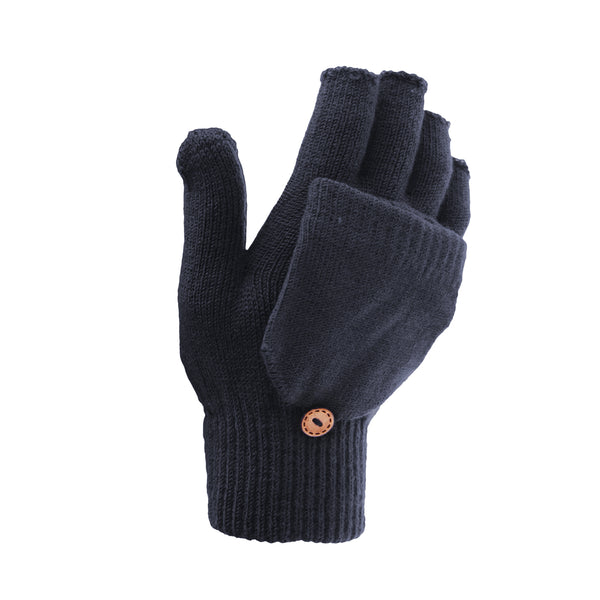 Navy - Back - FLOSO Ladies-Womens Winter Capped Fingerless Magic Gloves