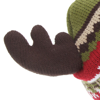 Red-Green - Side - FLOSO Childrens-Kids Fairisle Moose Winter Beanie Hat With Antlers