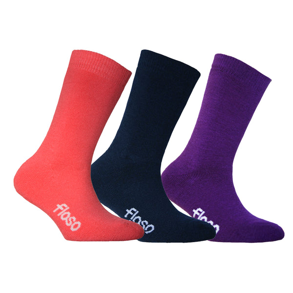 Pink-Navy-Purple - Back - FLOSO Childrens Boys-Girls Winter Thermal Socks (Pack Of 3)
