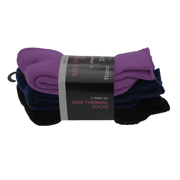 Black-Navy-Purple - Back - FLOSO Childrens Boys-Girls Winter Thermal Socks (Pack Of 3)