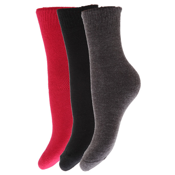 Black-Grey-Hot Pink - Front - FLOSO Childrens Boys-Girls Winter Thermal Socks (Pack Of 3)