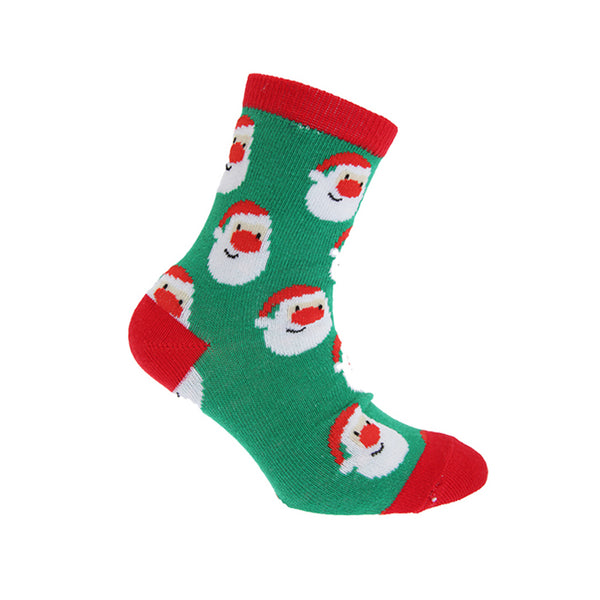 Navy-Green-Red - Side - Childrens-Kids Unisex Christmas Novelty Socks (Pack Of 4)