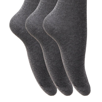 Grey - Back - Floso Girls Long Cotton Socks (3 Pairs)