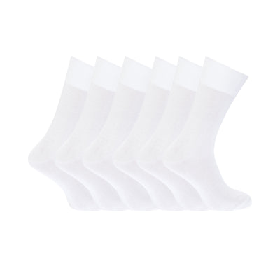 White - Back - FLOSO Mens Plain 100% Cotton Socks (Pack Of 6)