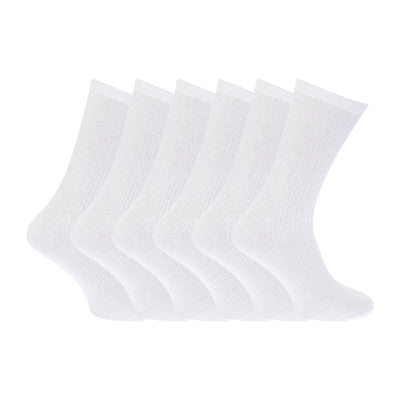White - Back - FLOSO Mens Ribbed Non Elastic Top 100% Cotton Socks (Pack Of 6)
