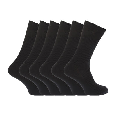 Black - Back - FLOSO Mens Ribbed Non Elastic Top 100% Cotton Socks (Pack Of 6)