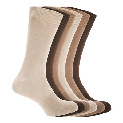 Dark Brown-Light Brown-Beige - Front - FLOSO Mens Cotton Mix Lycra Socks (Pack Of 6)