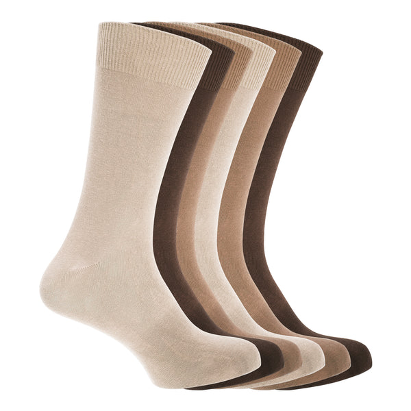 Dark Brown-Light Brown-Beige - Front - FLOSO Mens Cotton Mix Lycra Socks (Pack Of 6)