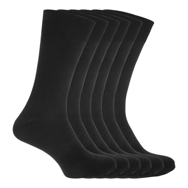 Black - Front - FLOSO Mens Cotton Mix Lycra Socks (Pack Of 6)