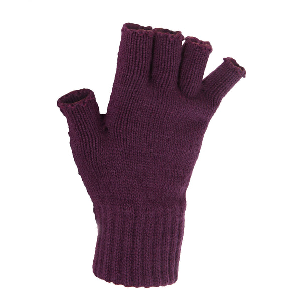 Purple - Back - FLOSO Ladies-Womens Winter Fingerless Gloves