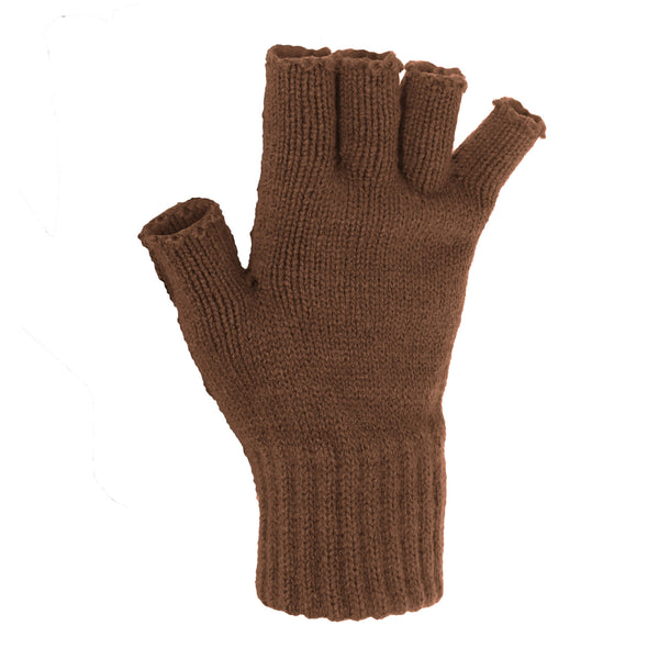 Brown - Back - FLOSO Ladies-Womens Winter Fingerless Gloves
