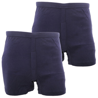 Navy - Back - FLOSO Mens 100% Cotton Interlock Trunk Underwear (Pack Of 2)