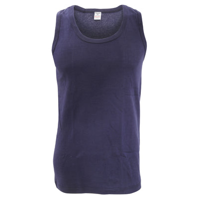Navy - Back - FLOSO Mens Interlock Single Vest (Pack Of 3)