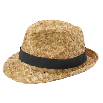Natural-Solid Black - Front - Floso Unisex Adult Pricus Straw Sun Hat