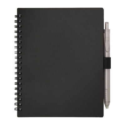 Solid Black - Lifestyle - Floso Niove Soft Cover Recycled Plastic Notebook & Pen Set
