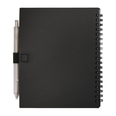 Solid Black - Back - Floso Niove Soft Cover Recycled Plastic Notebook & Pen Set