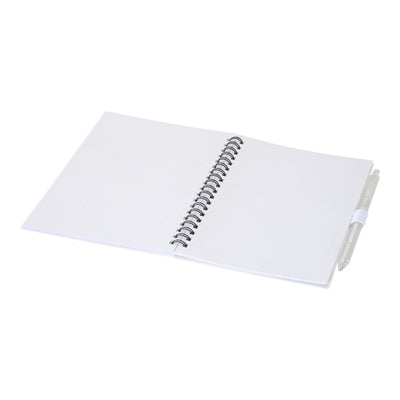 White - Side - Floso Niove Soft Cover Recycled Plastic Notebook & Pen Set