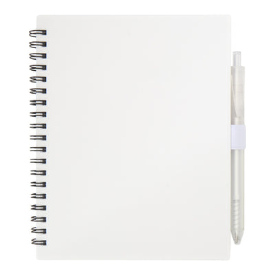 White - Lifestyle - Floso Niove Soft Cover Recycled Plastic Notebook & Pen Set