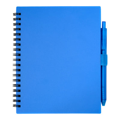 Blue - Pack Shot - Floso Niove Soft Cover Recycled Plastic Notebook & Pen Set