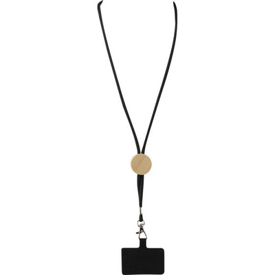 Solid Black - Side - Floso Adhab Bamboo Details Phone Holder Lanyard