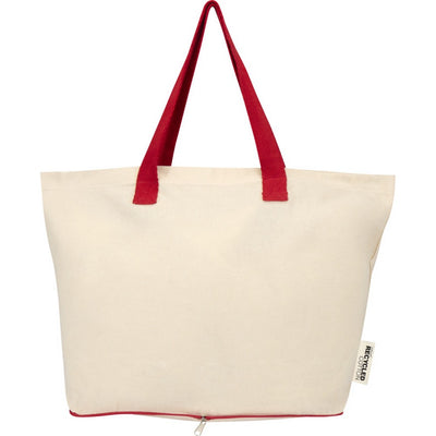 Natural-Red - Back - Floso Sierra Recycled Cotton Foldable 7L Tote Bag