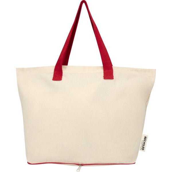 Natural-Red - Back - Floso Sierra Recycled Cotton Foldable 7L Tote Bag
