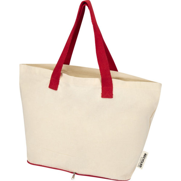 Natural-Red - Lifestyle - Floso Sierra Recycled Cotton Foldable 7L Tote Bag