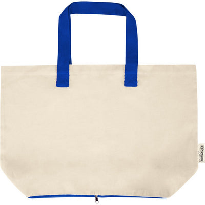 Natural-Royal Blue - Front - Floso Sierra Recycled Cotton Foldable 7L Tote Bag