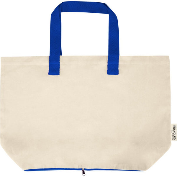 Natural-Royal Blue - Front - Floso Sierra Recycled Cotton Foldable 7L Tote Bag