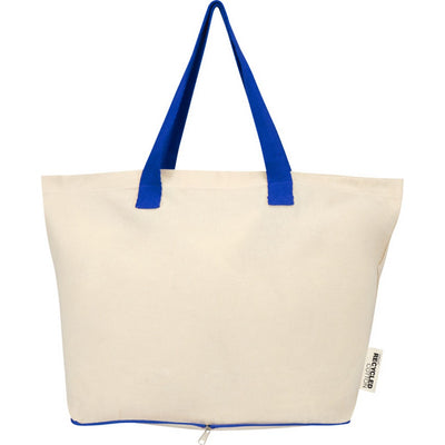 Natural-Royal Blue - Back - Floso Sierra Recycled Cotton Foldable 7L Tote Bag