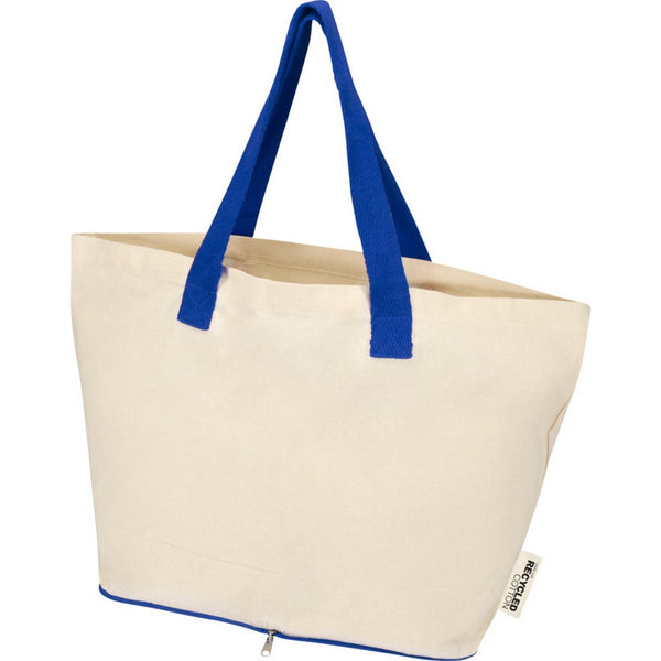 Natural-Royal Blue - Lifestyle - Floso Sierra Recycled Cotton Foldable 7L Tote Bag