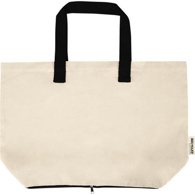 Natural-Black - Front - Floso Sierra Recycled Cotton Foldable 7L Tote Bag