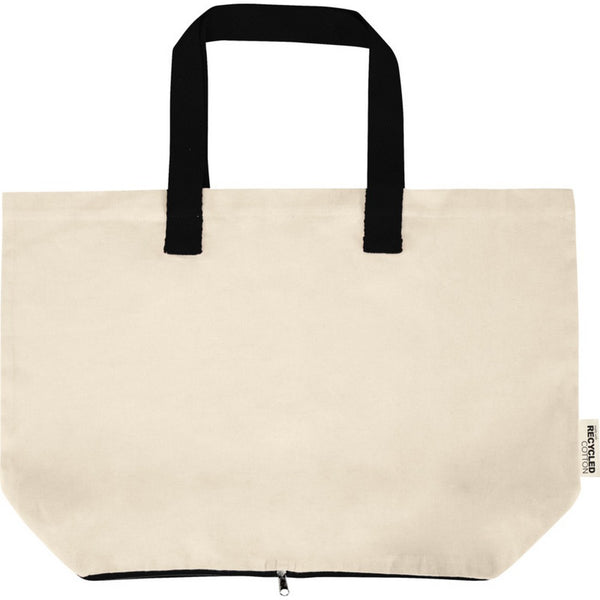 Natural-Black - Front - Floso Sierra Recycled Cotton Foldable 7L Tote Bag