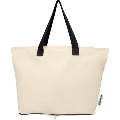 Natural-Black - Back - Floso Sierra Recycled Cotton Foldable 7L Tote Bag