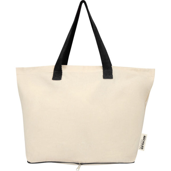 Natural-Black - Back - Floso Sierra Recycled Cotton Foldable 7L Tote Bag