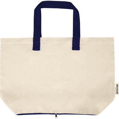 Natural-Navy - Front - Floso Sierra Recycled Cotton Foldable 7L Tote Bag