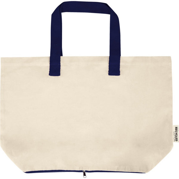 Natural-Navy - Front - Floso Sierra Recycled Cotton Foldable 7L Tote Bag