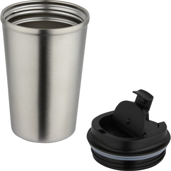 Matted Silver - Side - Floso Newport Stainless Steel Double Wall 350ml Tumbler