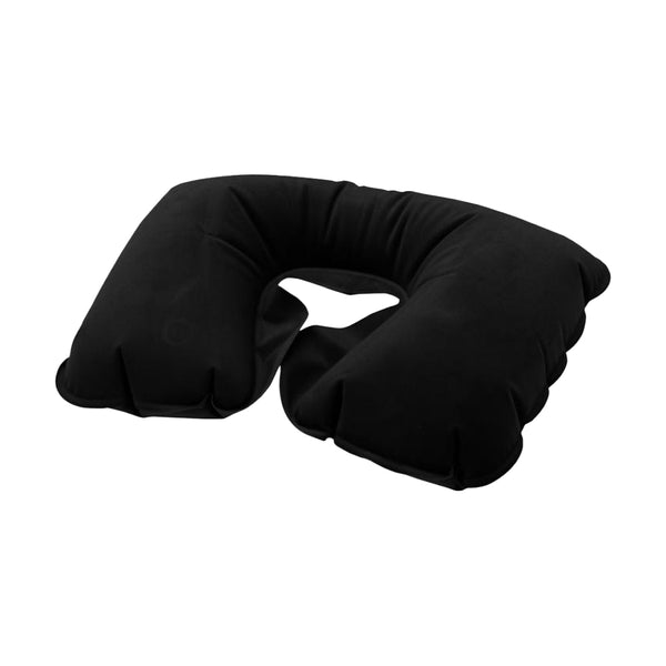 Black - Front - Floso Inflatable Plain Travel Pillow