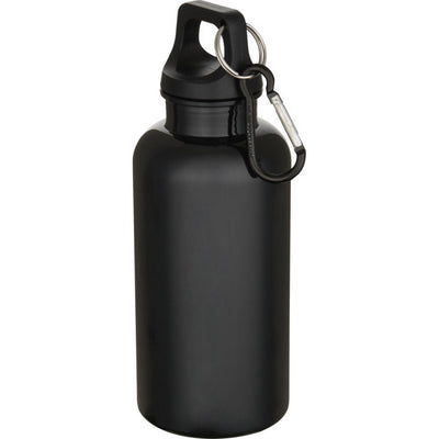 Black - Back - Floso Oregon Solid Recycled Plastic Carabiner Clip 400ml Water Bottle