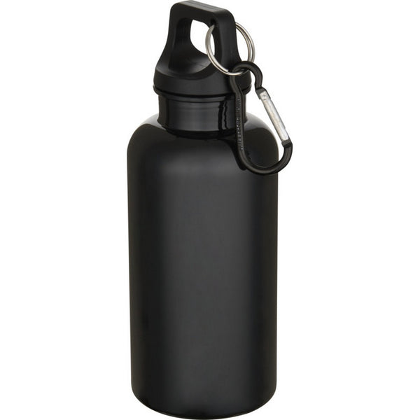 Black - Back - Floso Oregon Solid Recycled Plastic Carabiner Clip 400ml Water Bottle