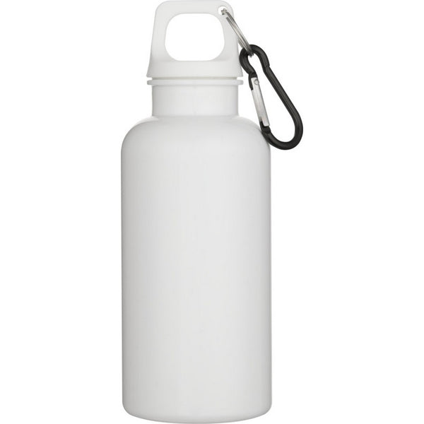 White - Front - Floso Oregon Solid Recycled Plastic Carabiner Clip 400ml Water Bottle