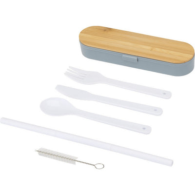 Slate Grey - Front - Floso Bamboo Lid Plain Cutlery Set