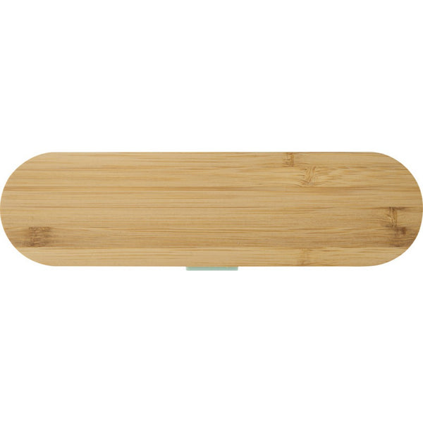 Mint Green - Side - Floso Bamboo Lid Plain Cutlery Set
