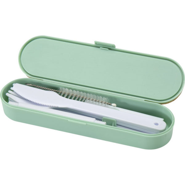 Mint Green - Pack Shot - Floso Bamboo Lid Plain Cutlery Set